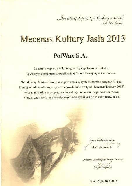 Polwax S.A. – Mecenasem Kultury 2013