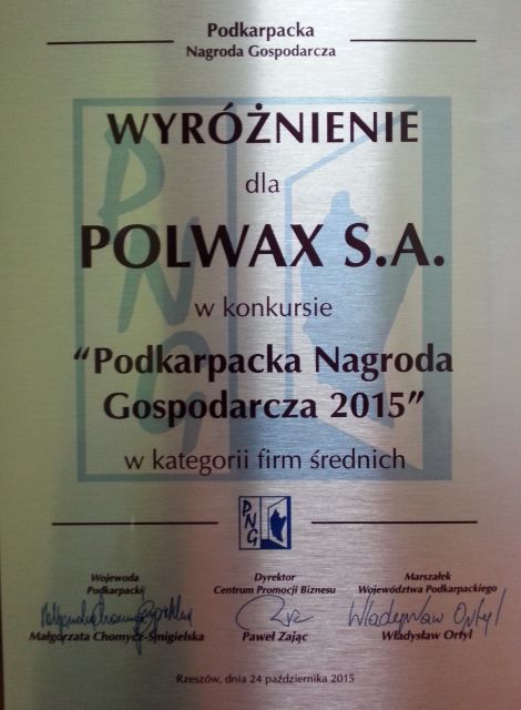 Podkarpacka Nagroda Gospodarcza , Polwax S.A. nagrodzony